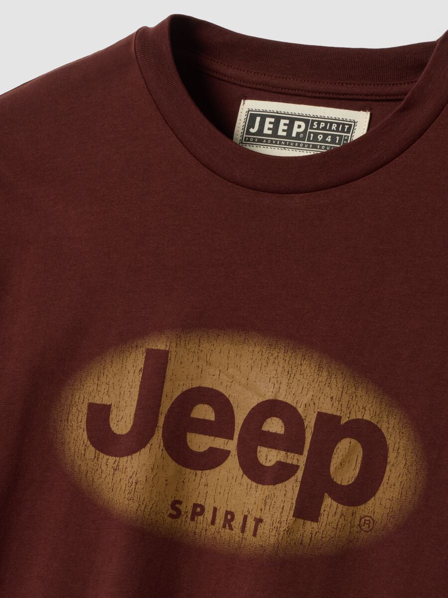 Brown pure cotton crew-neck T-shirt with Jeep print_1