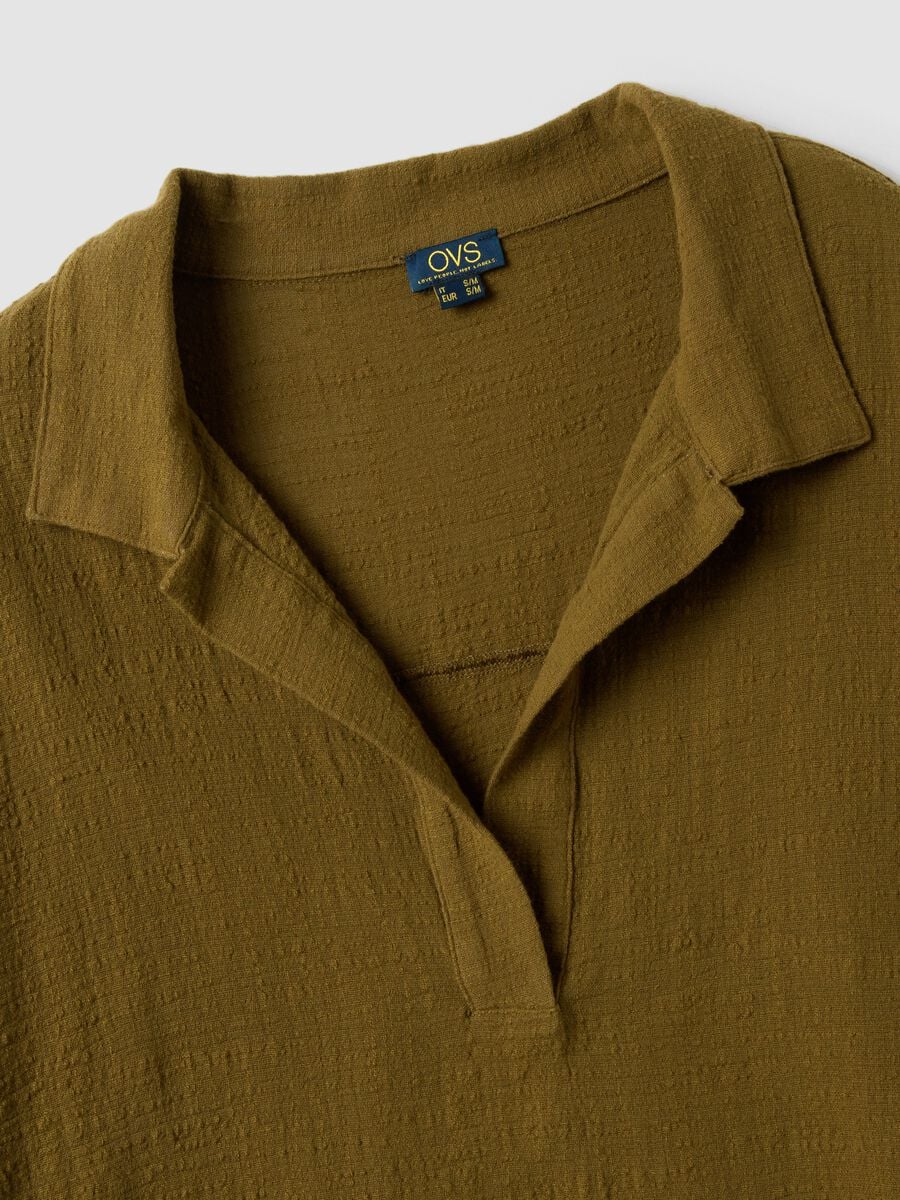 Short green pure cotton kaftan with V-neck_5