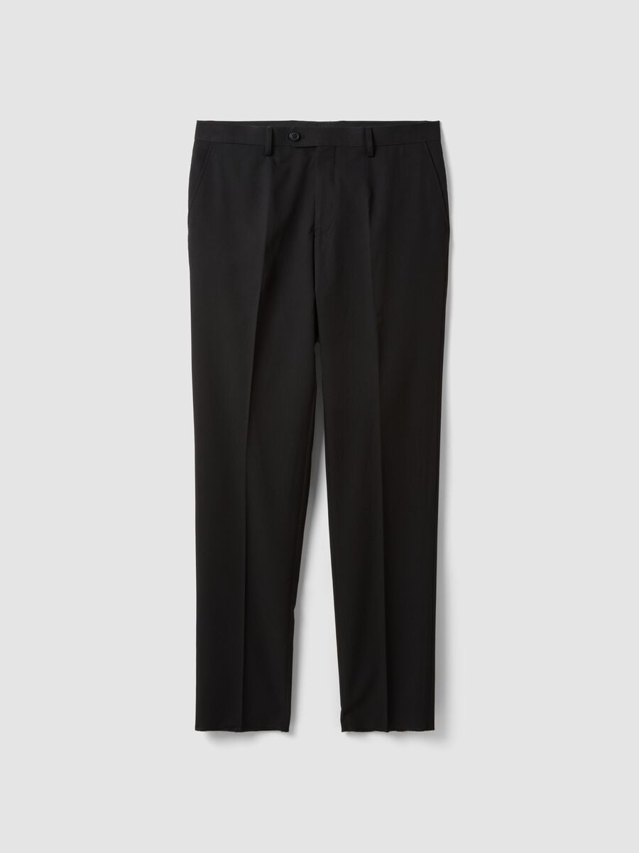 Black regular-fit formal trousers in stretch viscose_0