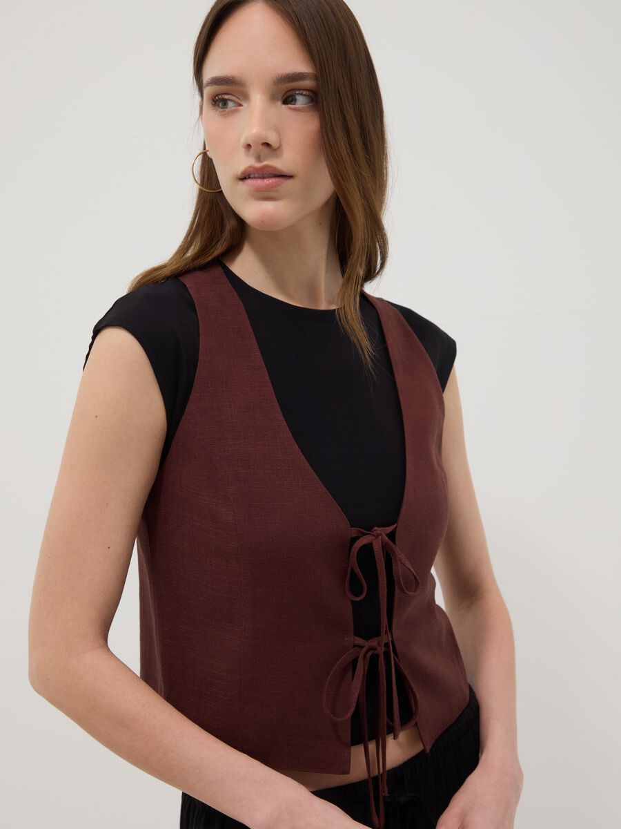 Brown viscose and linen-blend waistcoat, regular fit_0