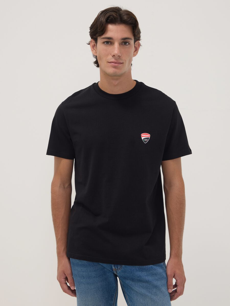Black pure cotton T-shirt with Ducati print, regular fit_0