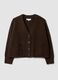 Brown stretch-wool cardigan with deep V-neck_0