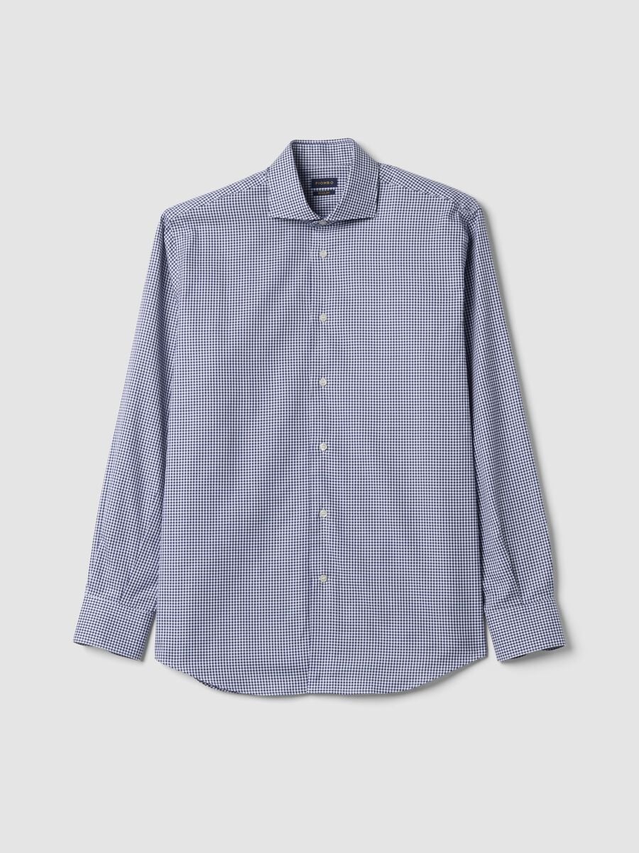 Blue cotton oxford checked shirt, regular fit_4