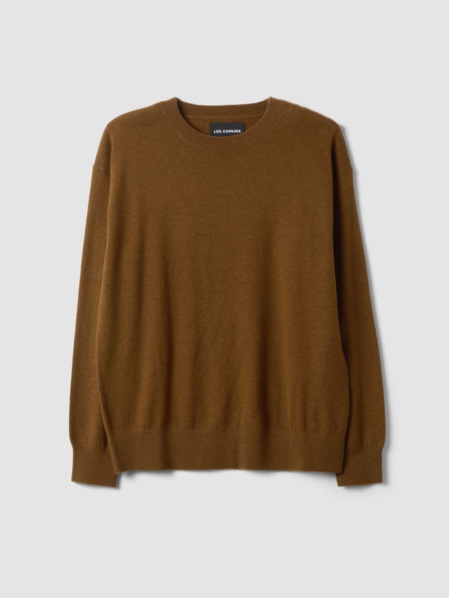 Maglia marrone in pura lana a girocollo over fit_4