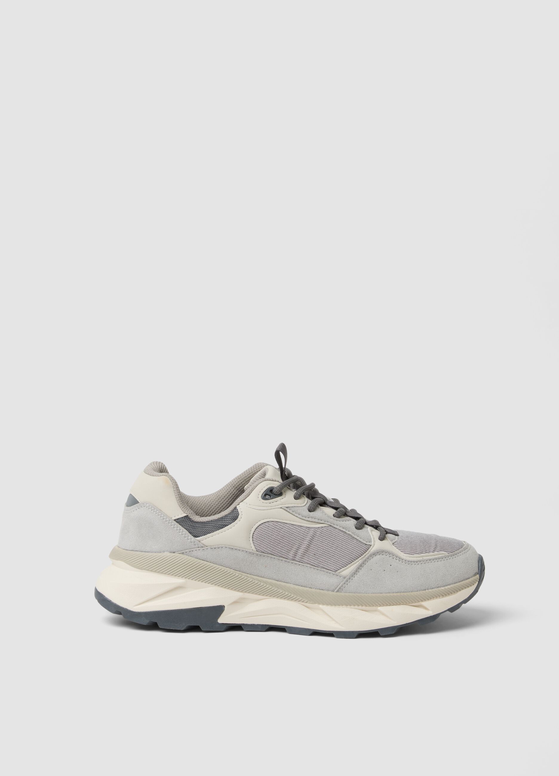 Grey casual lace-up trainers with running-style sole