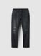 Black Pure Cotton Slim Fit Distressed Jeans_0
