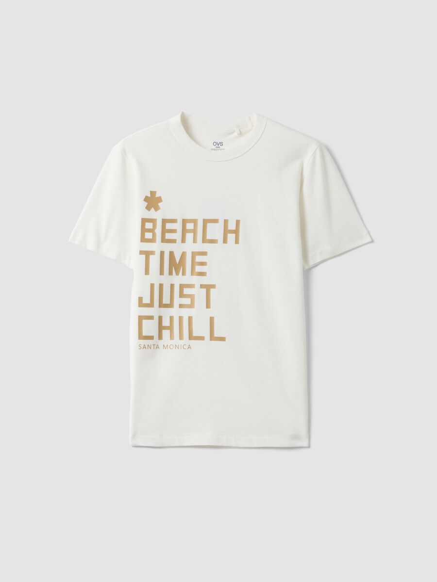 Boys' regular fit pure cotton white T-shirt with writing_0