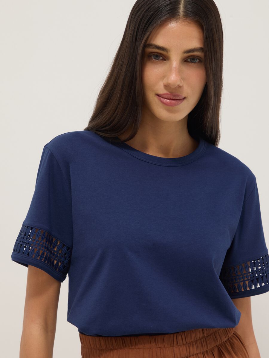 Camiseta azul de manga corta en puro algod&oacute;n_0