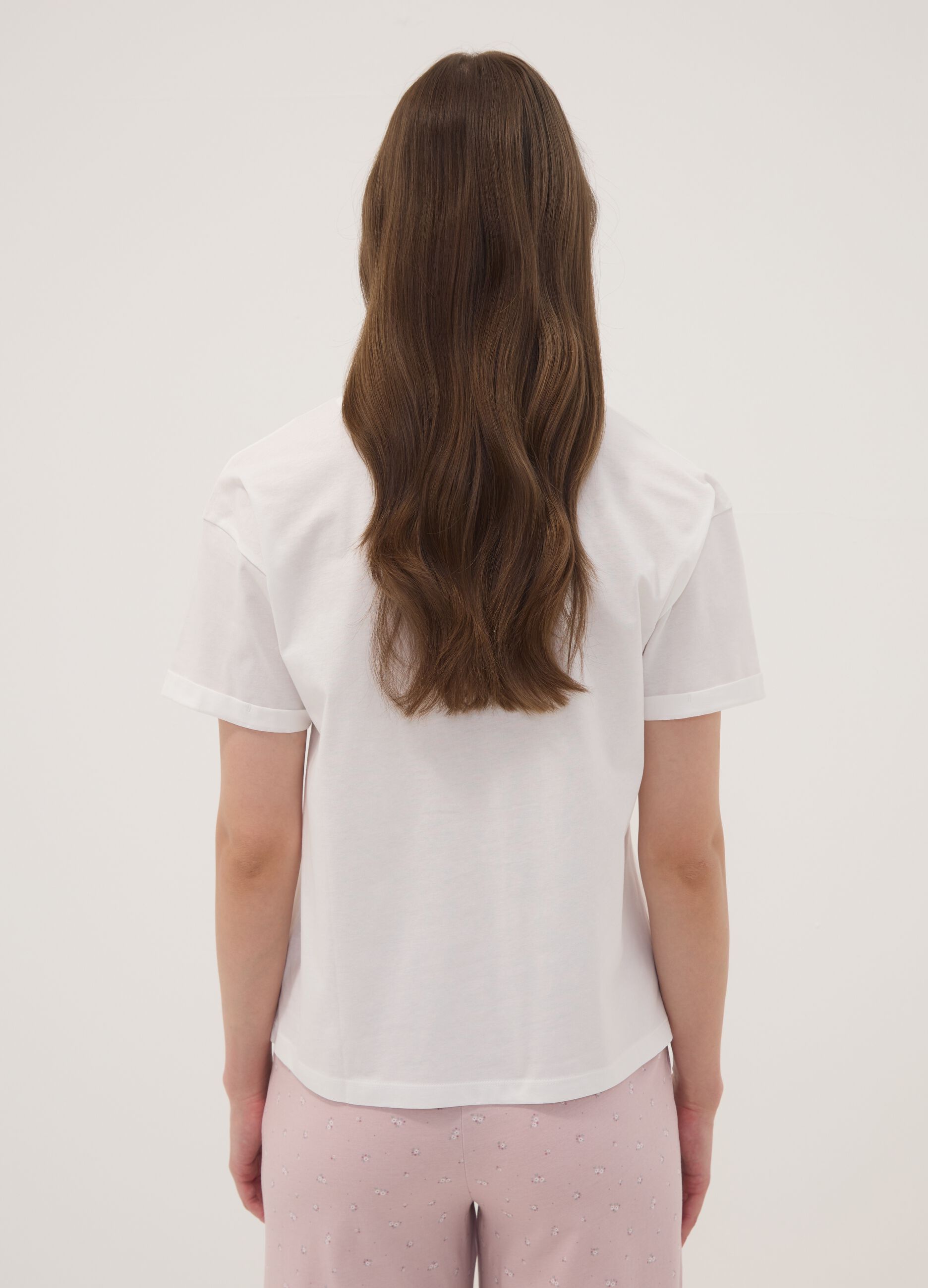 Wei&szlig;es Pyjama-T-Shirt aus Bio-Baumwolle mit Frontprint