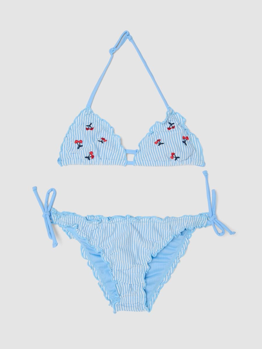 Blue triangle bikini in stretch fabric_0