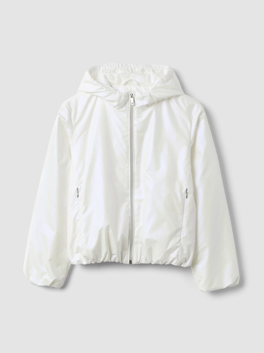 Veste de pluie blanche &agrave; capuche et zip pour fille_0
