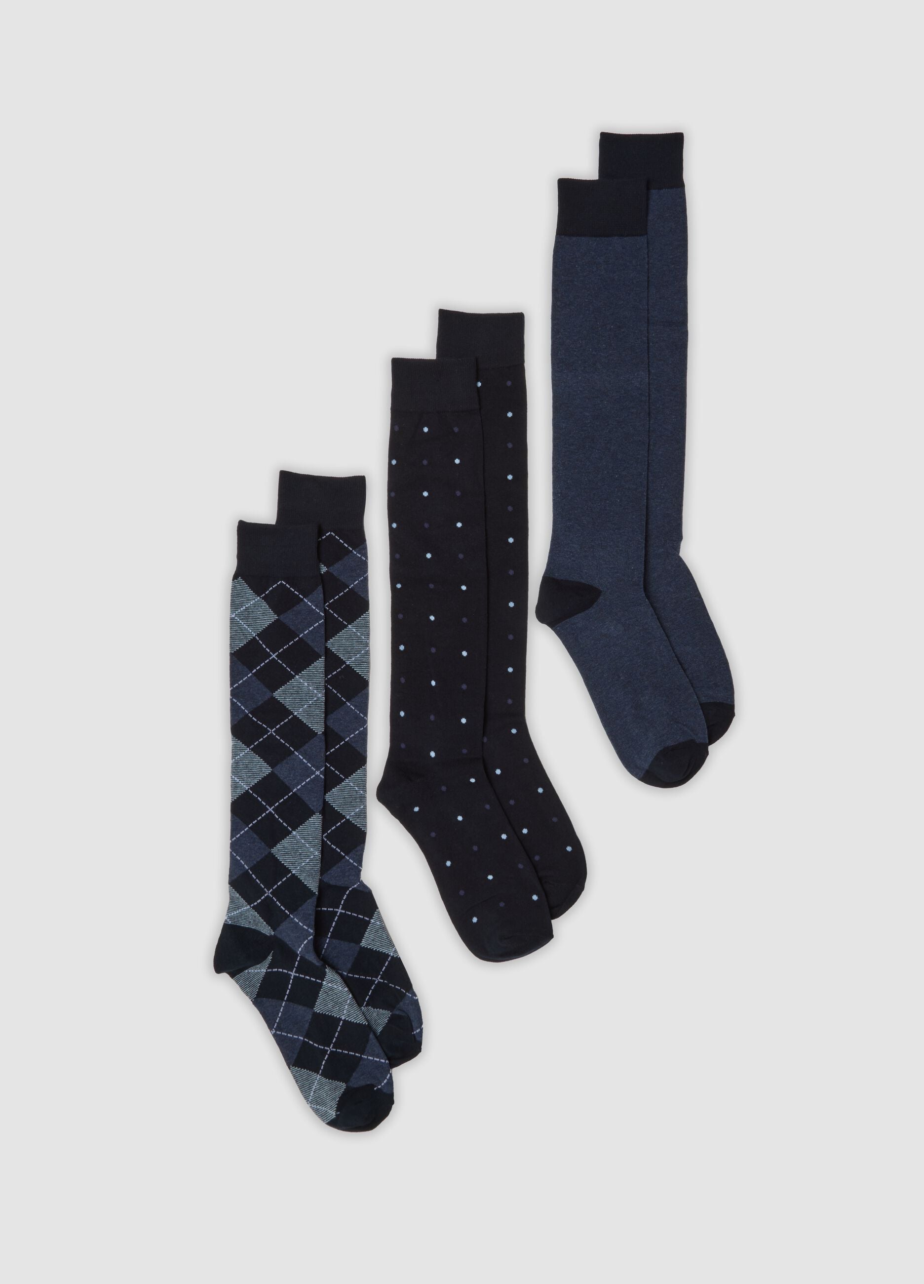 3-pack of long blue socks in stretch organic cotton