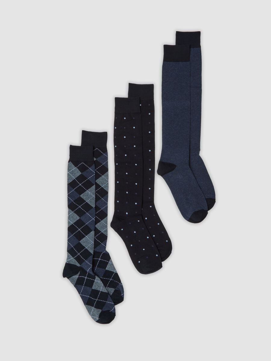 3er-Pack lange blaue Socken aus elastischer Bio-Baumwolle_0