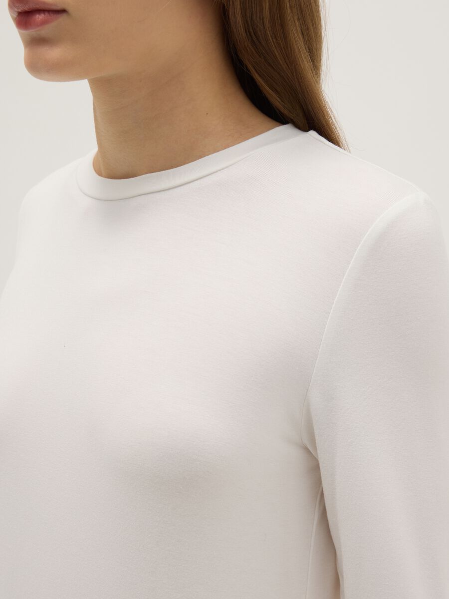 White stretch viscose t-shirt regular fit_3