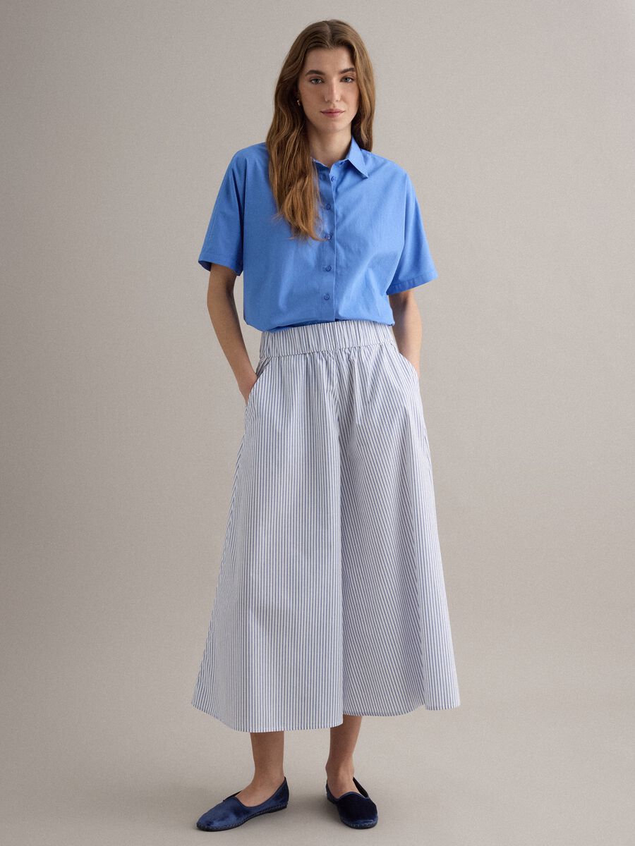 Saia comprida &agrave;s riscas brancas e azuis em algod&atilde;o puro_0