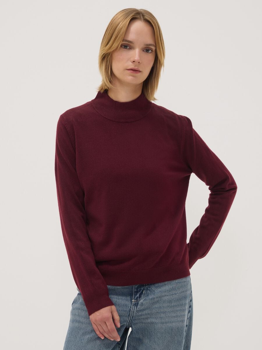 Purple long-sleeved top with high neck, regular fit_0