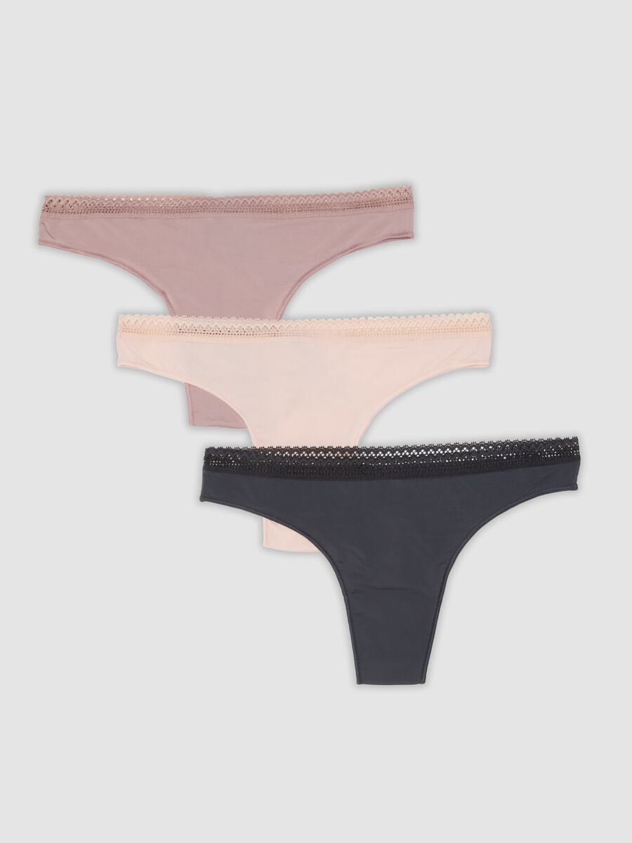 3-pack of multicolour Brazilian briefs with lace trim_4