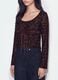 Brown stretch T-shirt with flocked floral print_2