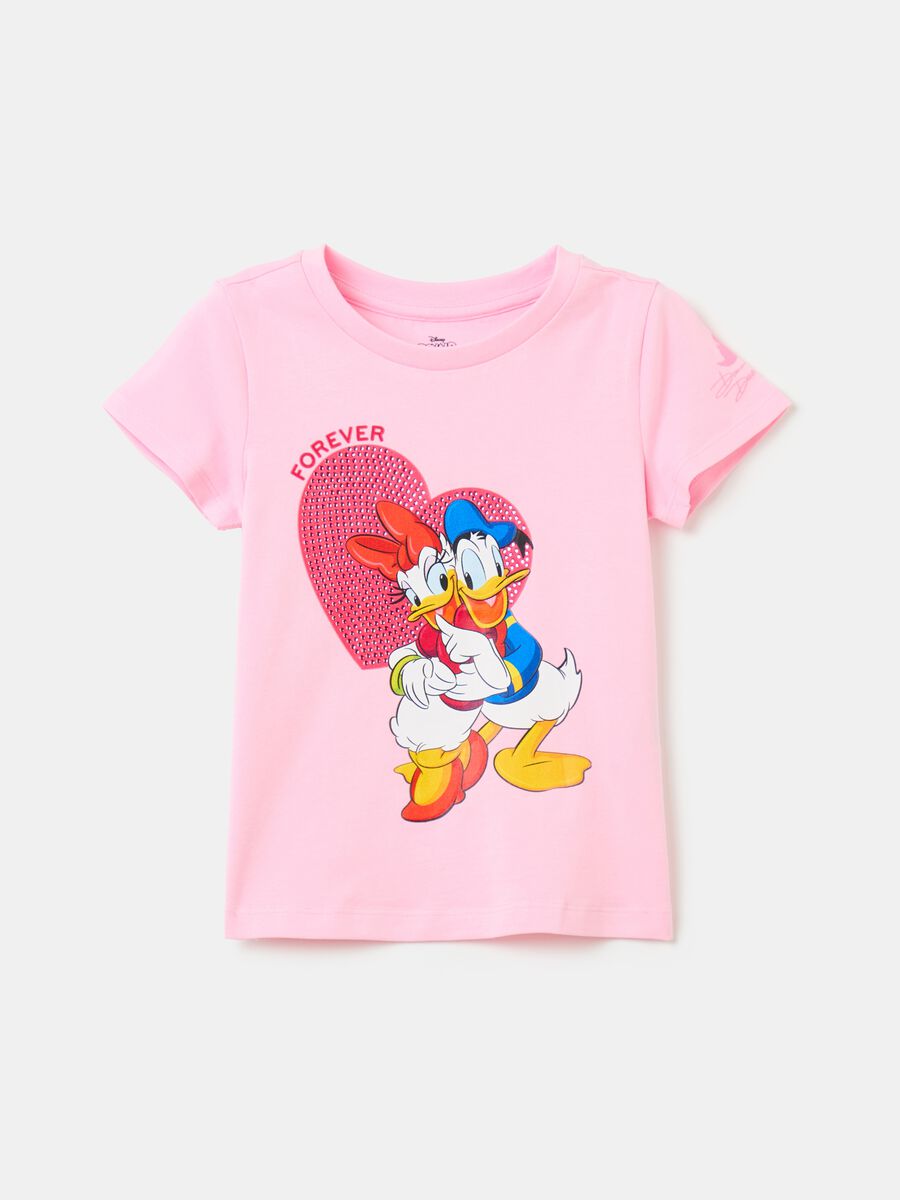 Stretch cotton T-shirt with Donald Duck 90 print_0