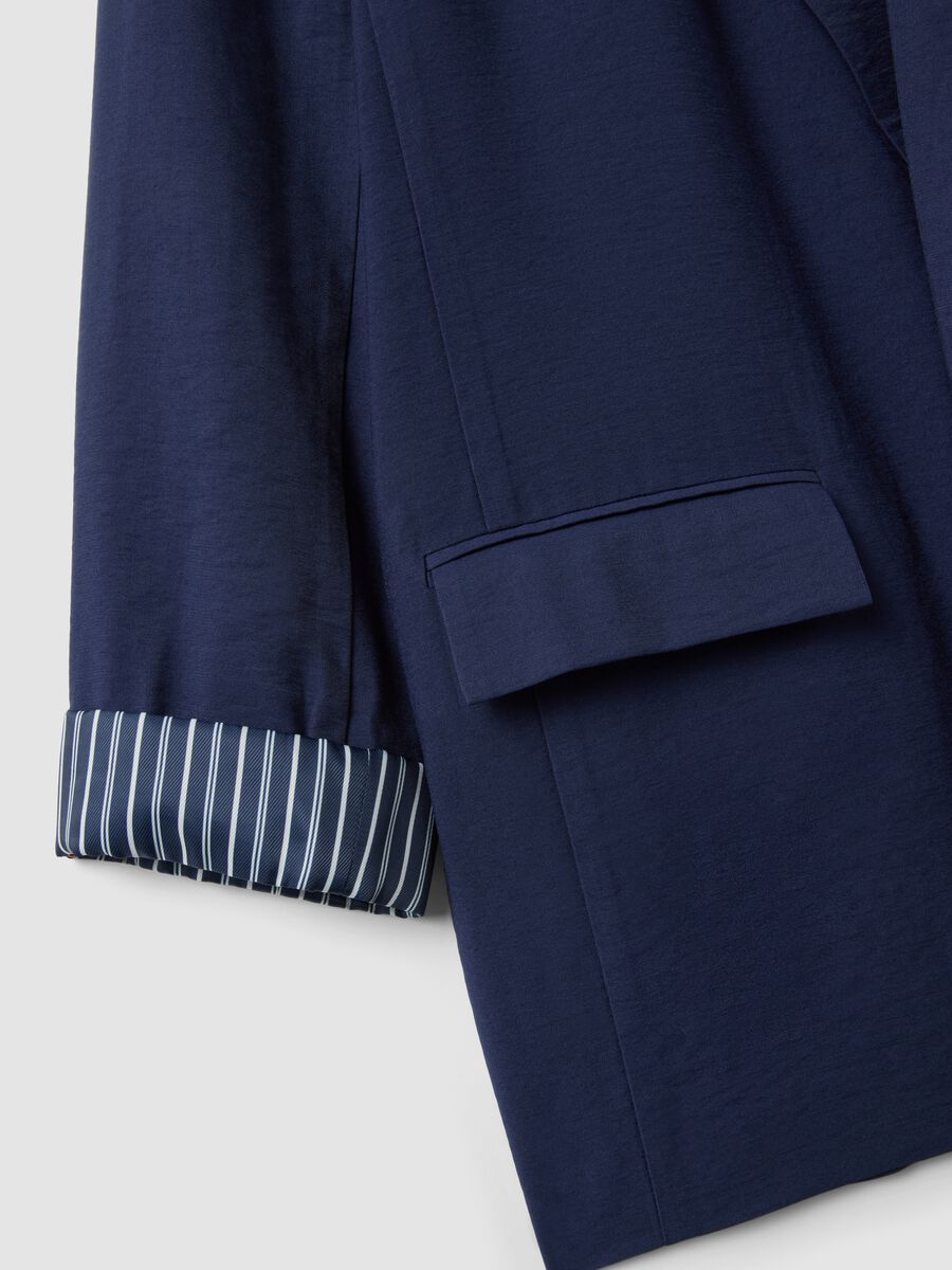 Regular fit blue viscose blend blazer with striped cuffs_5