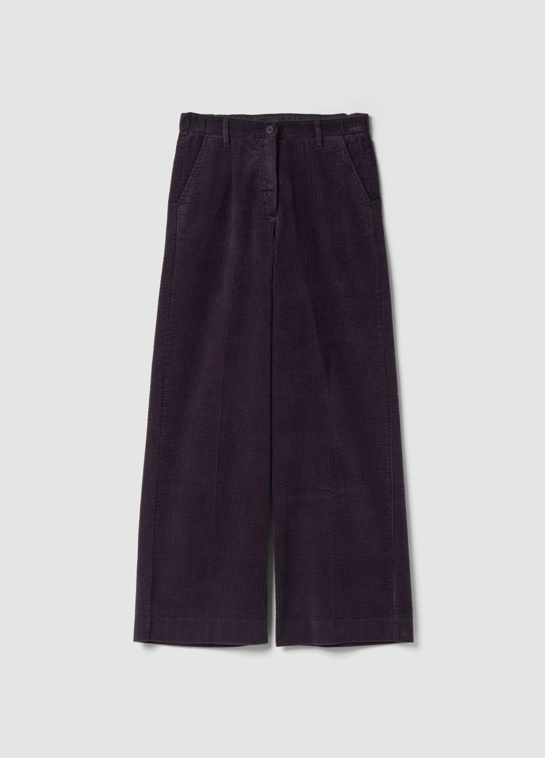 Pantaloni viola in puro cotone a coste regular fit
