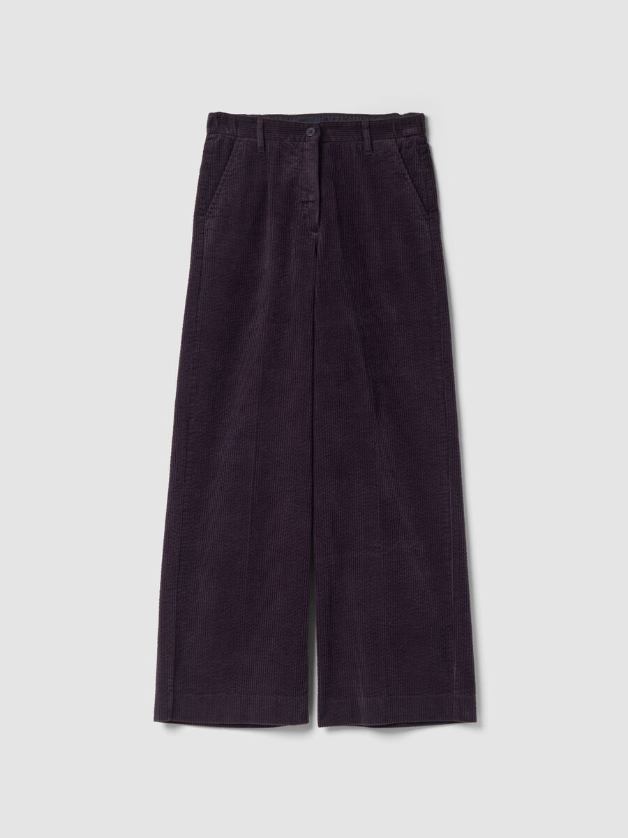Pantaloni viola in puro cotone a coste regular fit_0