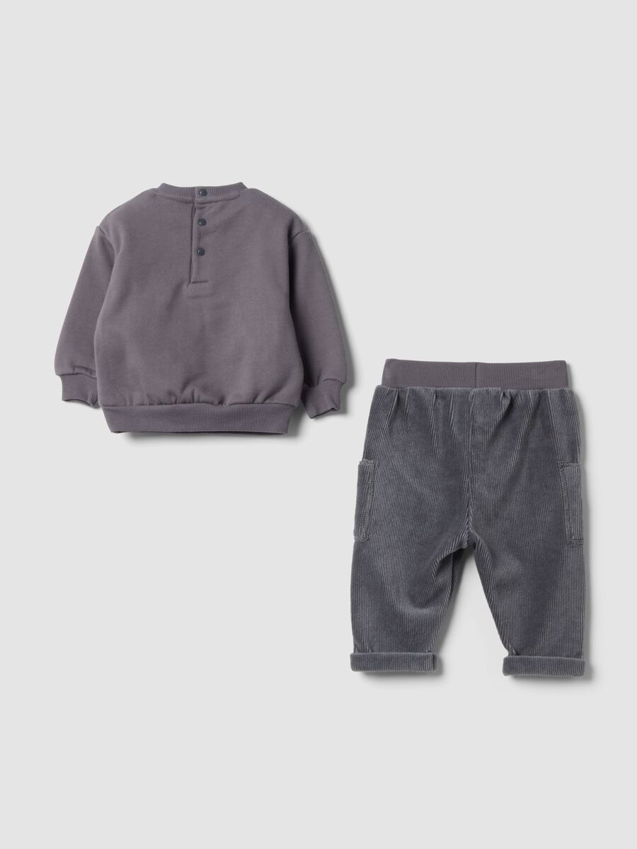 Grey ribbed organic cotton set with Mickey embroidery_1
