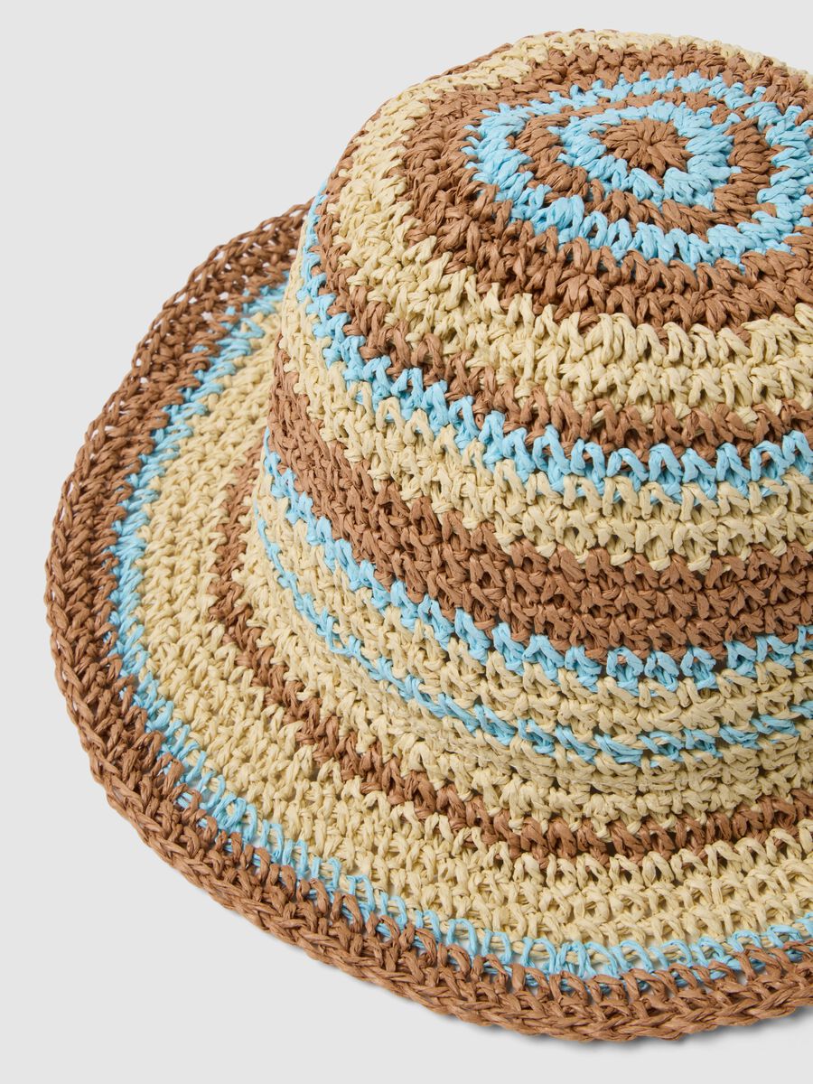 Multicolour striped paper blend fabric hat_1