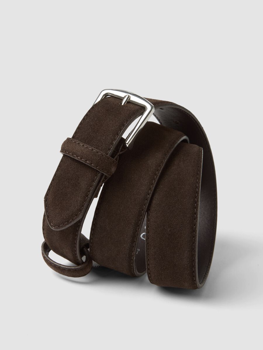 Brown genuine suede leather belt_2