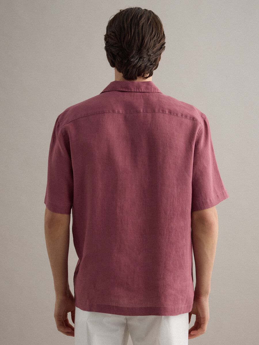 Regular fit pink short sleeve pure linen shirt with pocket_2