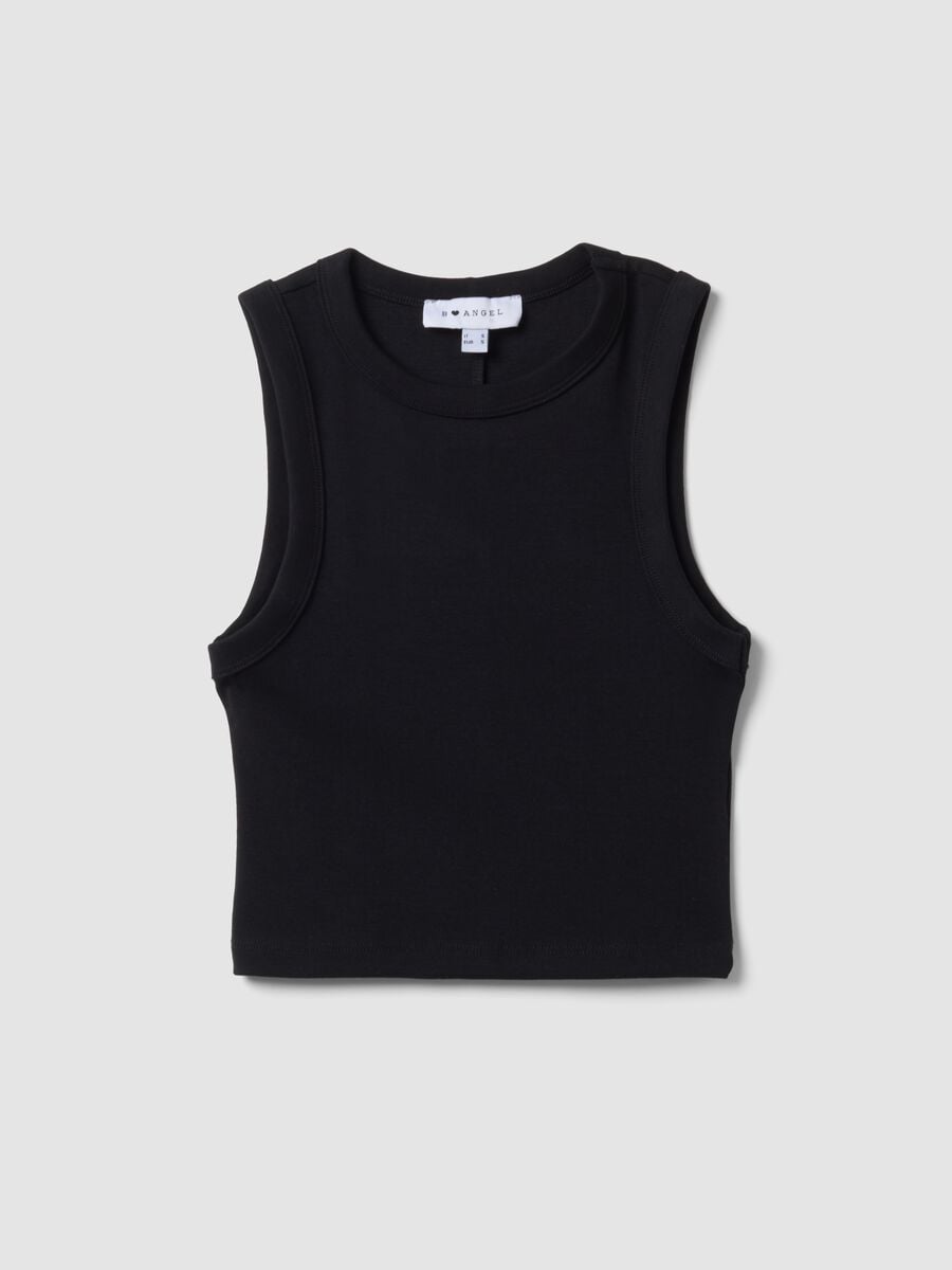 Schwarzes Cropped-Tanktop aus Stretch-Baumwolle_4