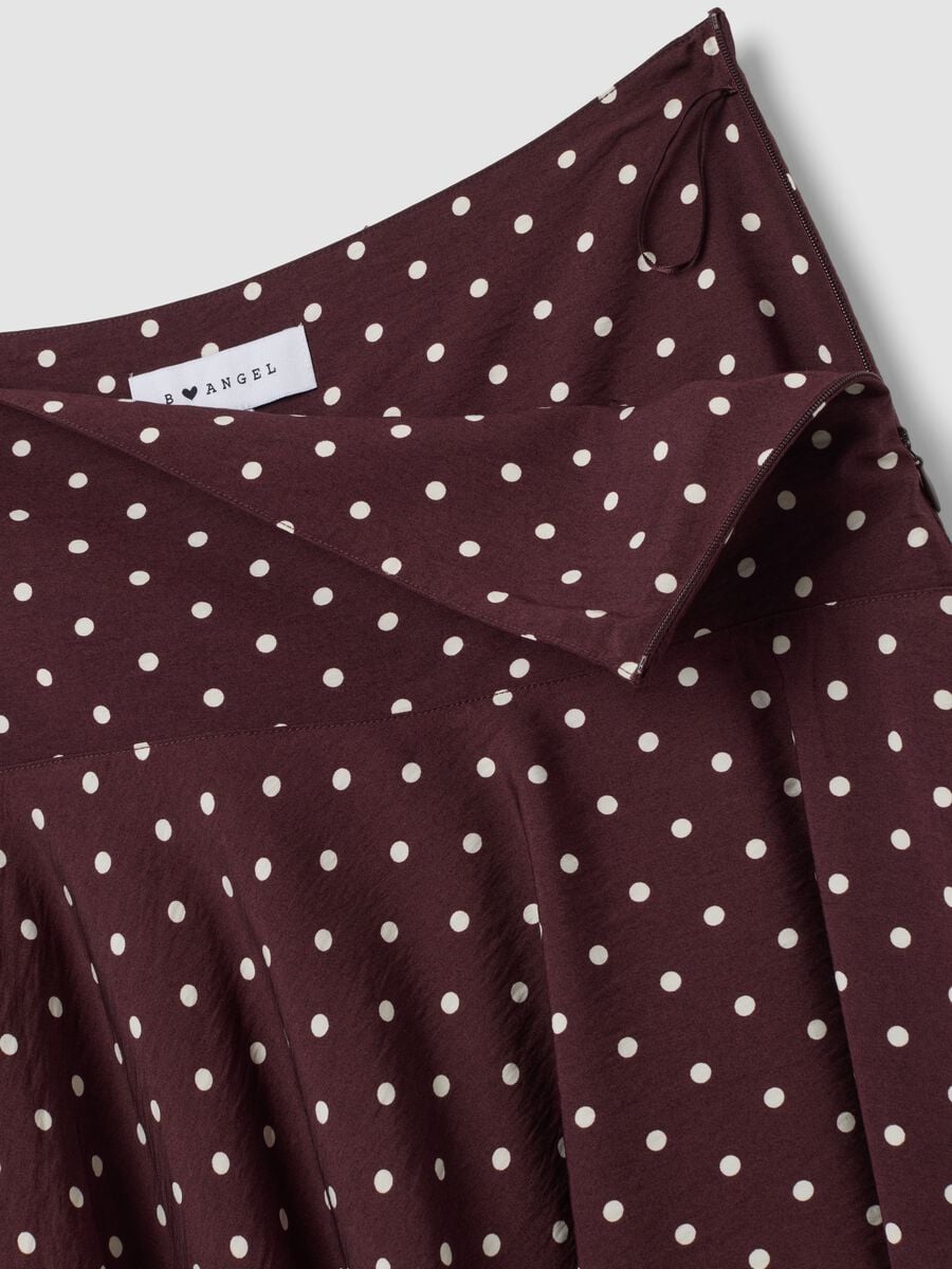 Brown polka-dot skirt in viscose blend with asymmetric hem_6
