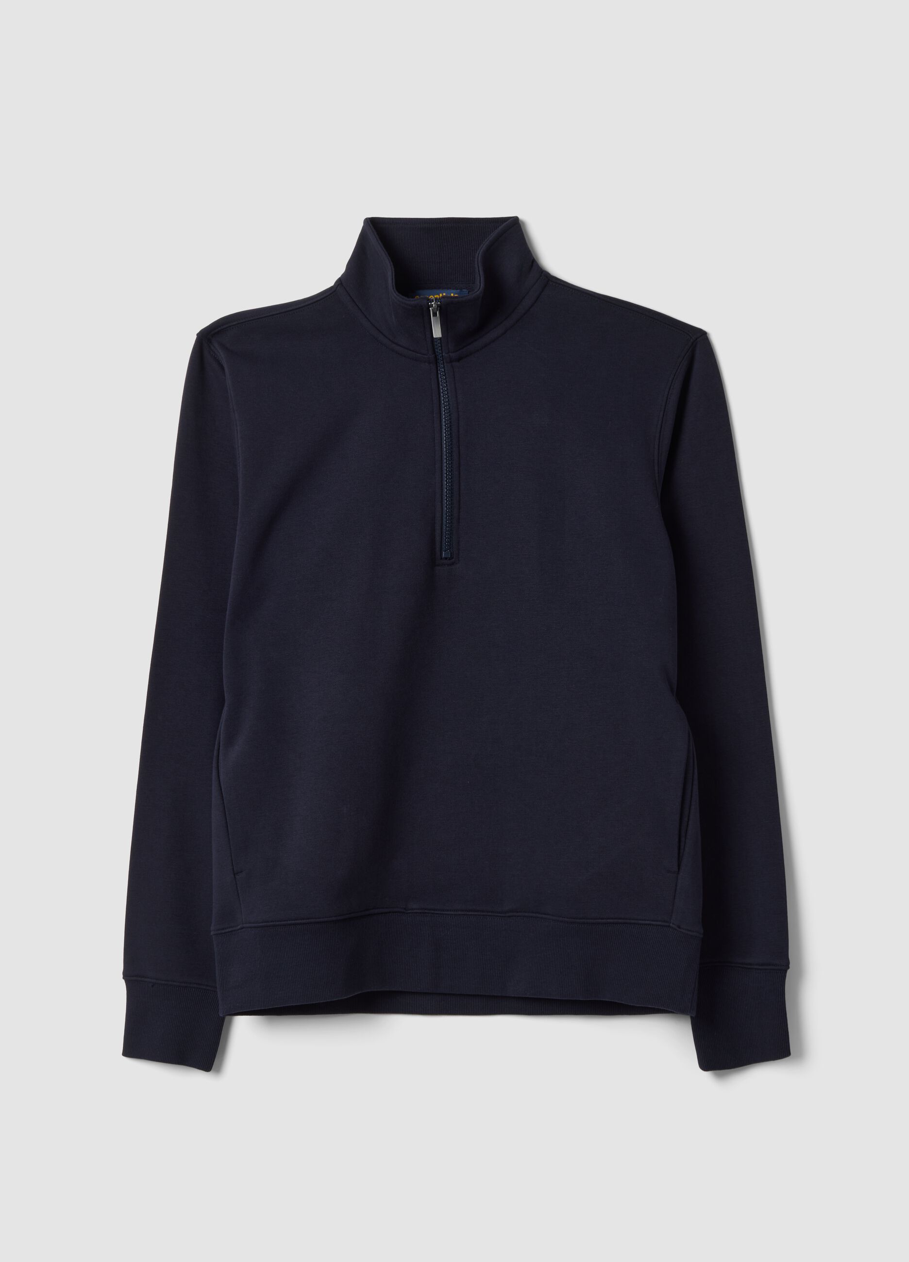 Blue cotton-blend half-zip crew-neck sweatshirt