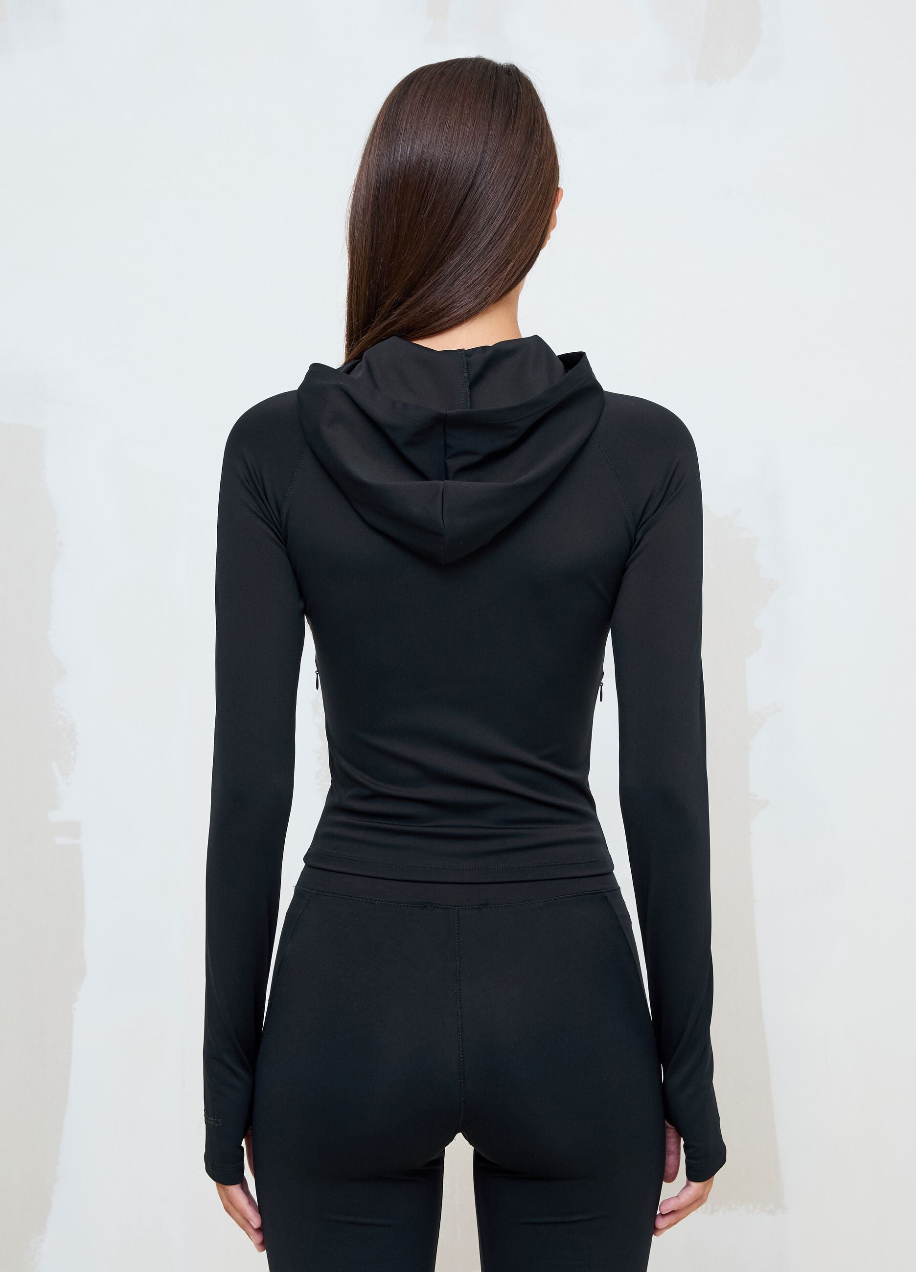 Black Fitted Full-Zip Yoga Hoodie