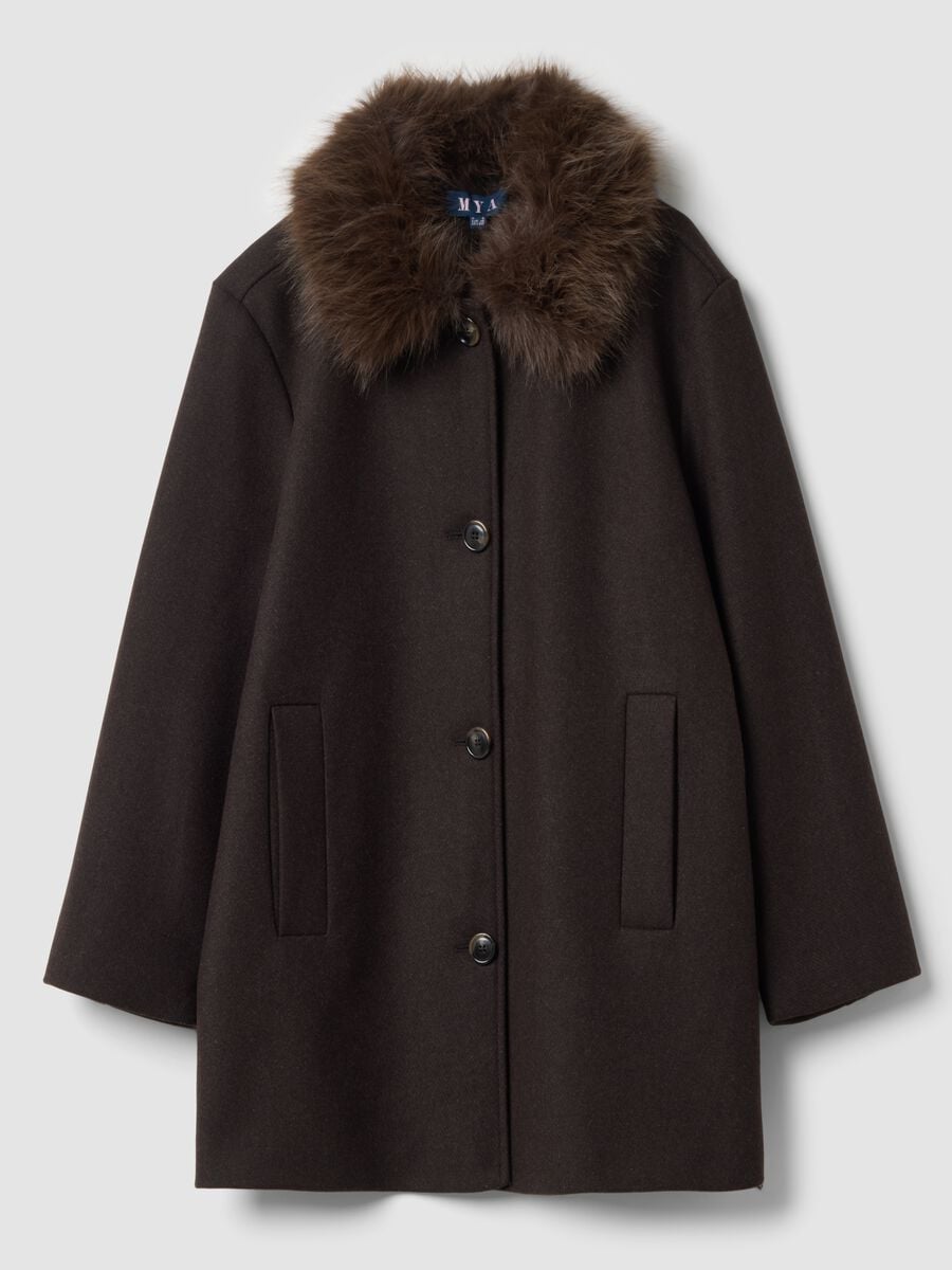 Dark brown wool- and viscose-blend coat, regular fit_0
