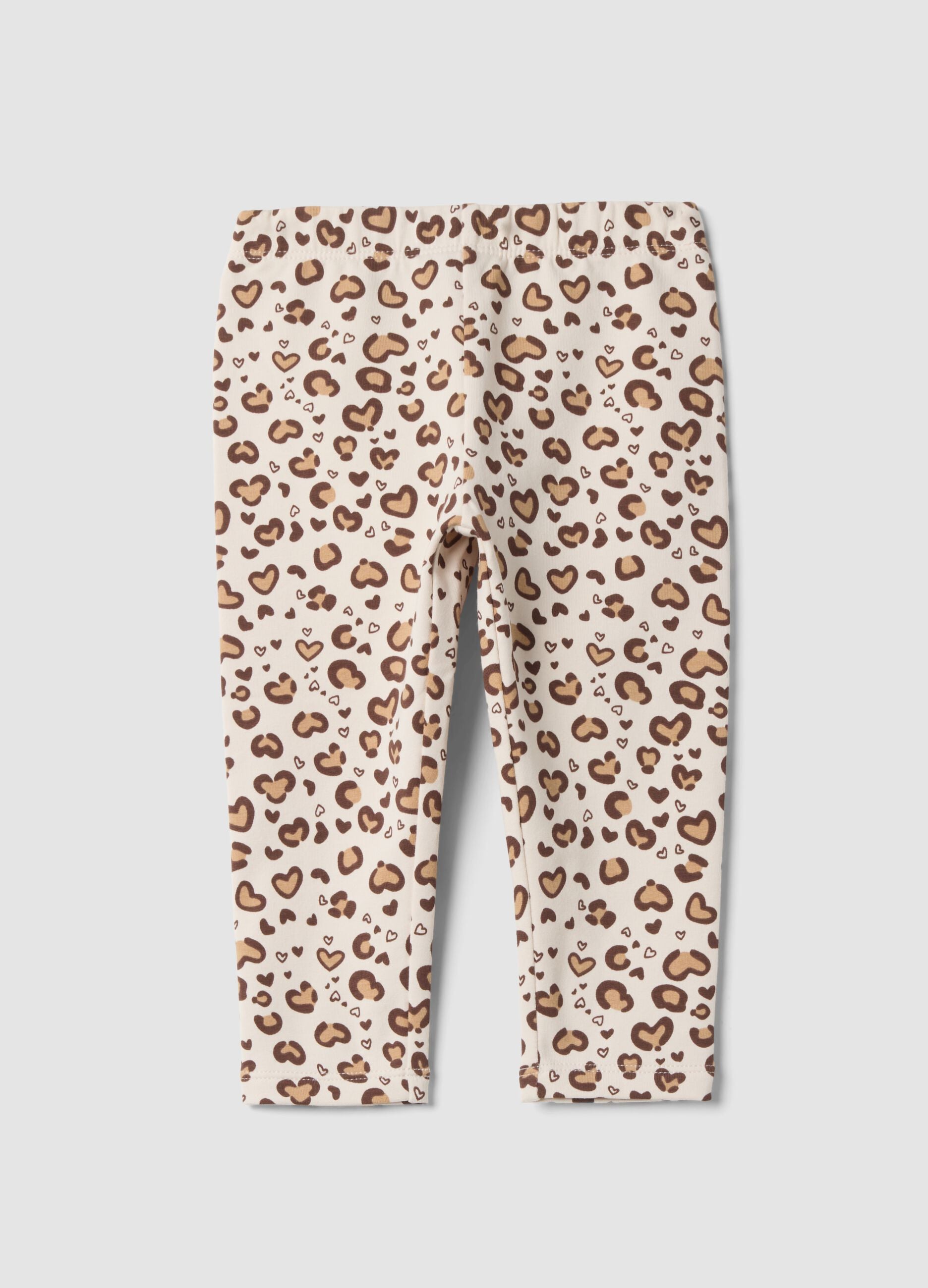 Leggings bege em algod&atilde;o el&aacute;stico com estampado animal