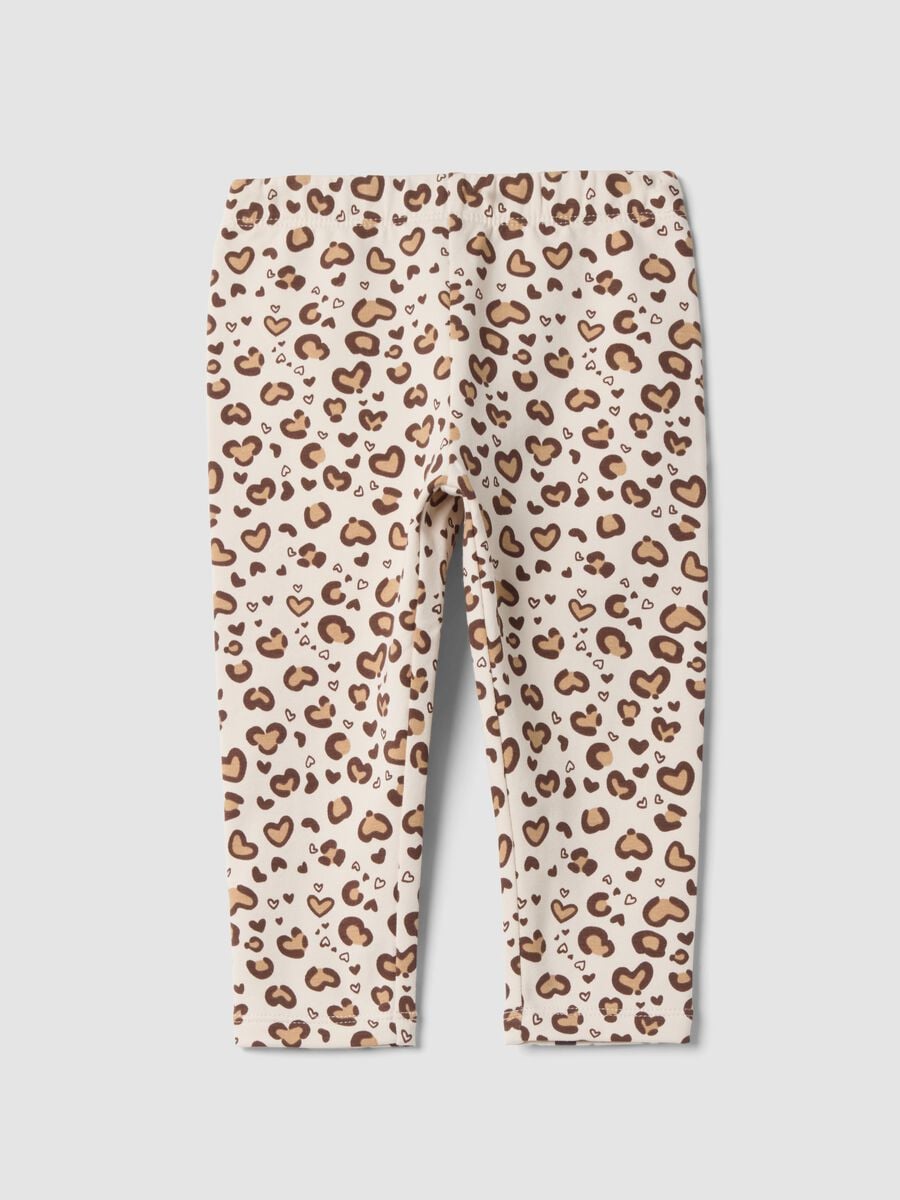 Beige stretch cotton leggings with animal print_0