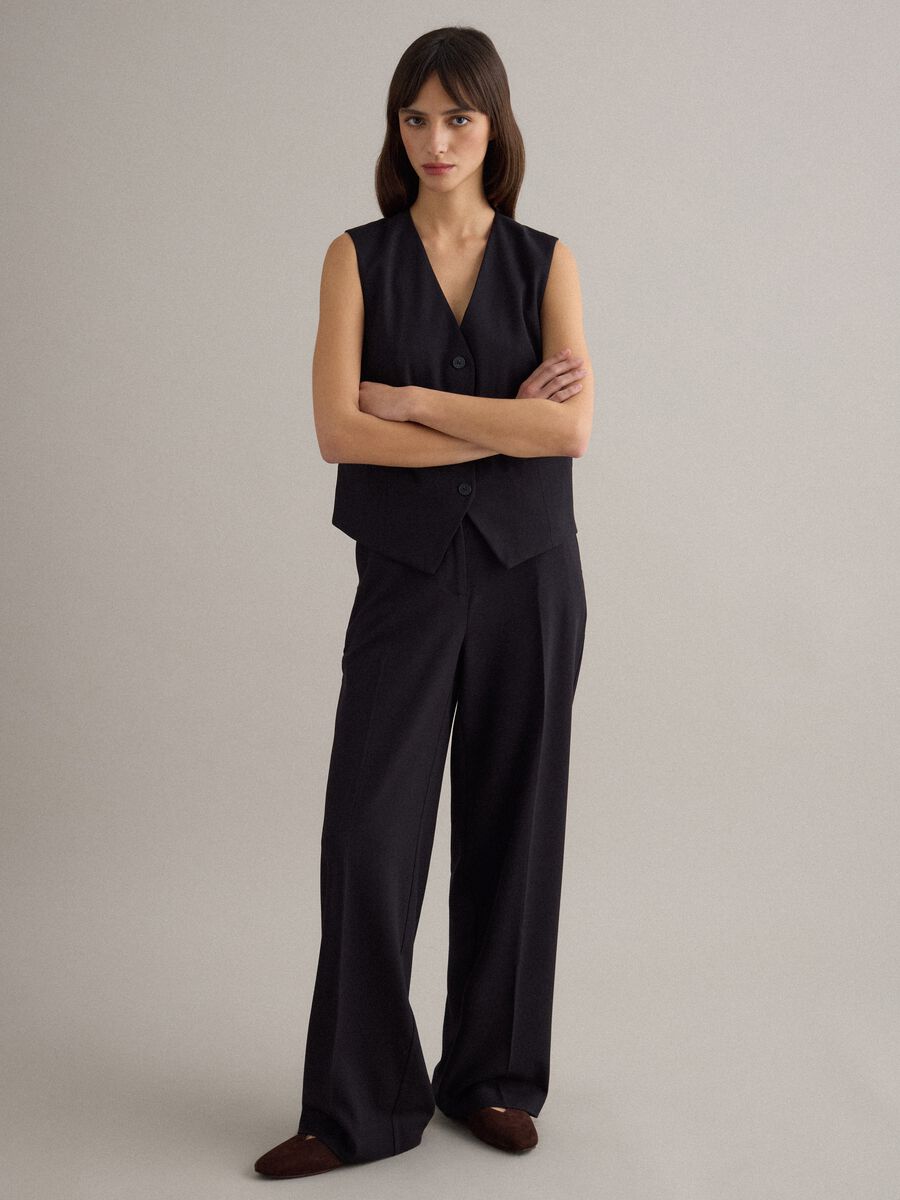 Black viscose blend flare trousers_0
