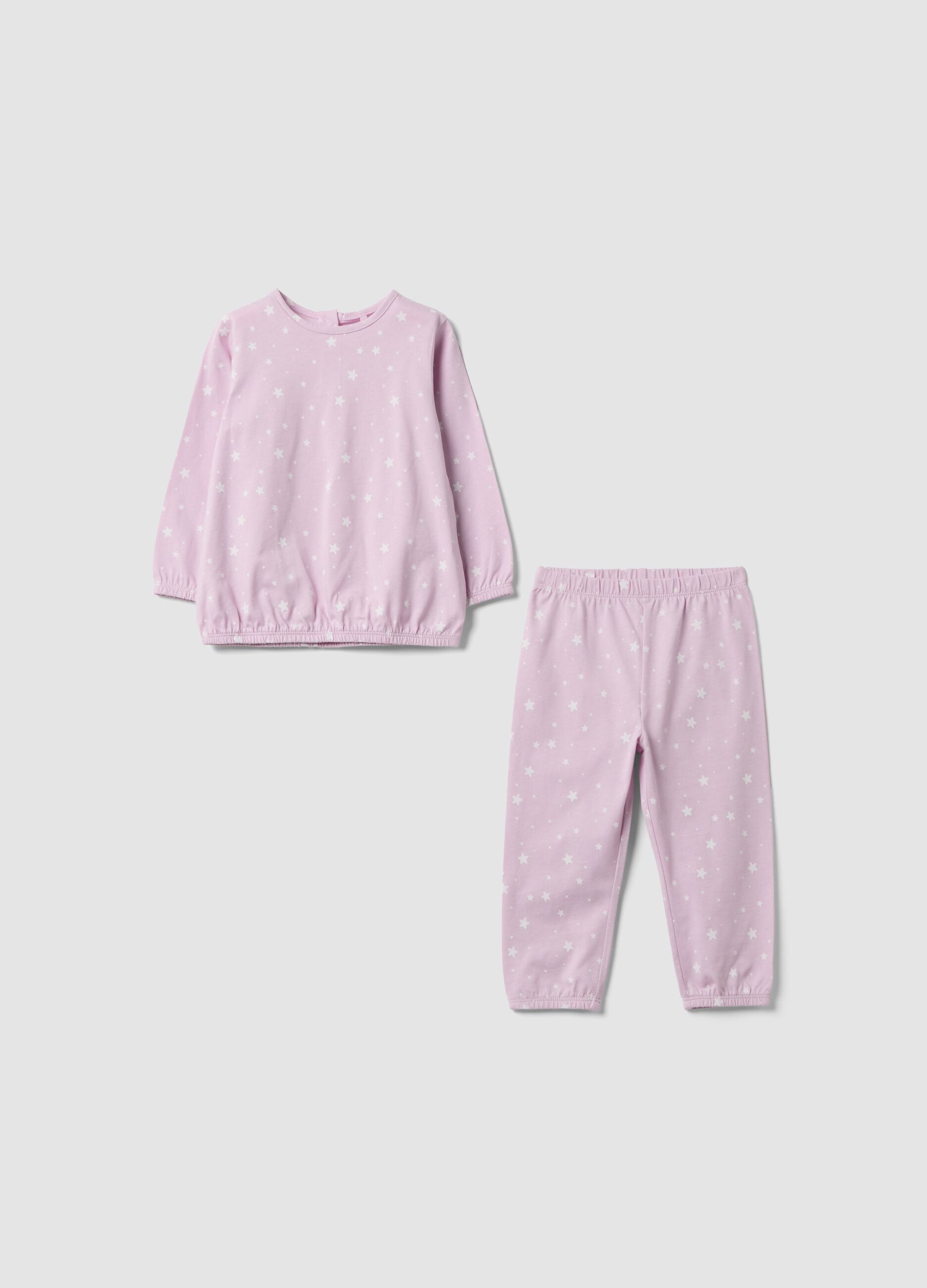 Rosa Pyjama aus Bio-Baumwolljersey mit Sternprint
