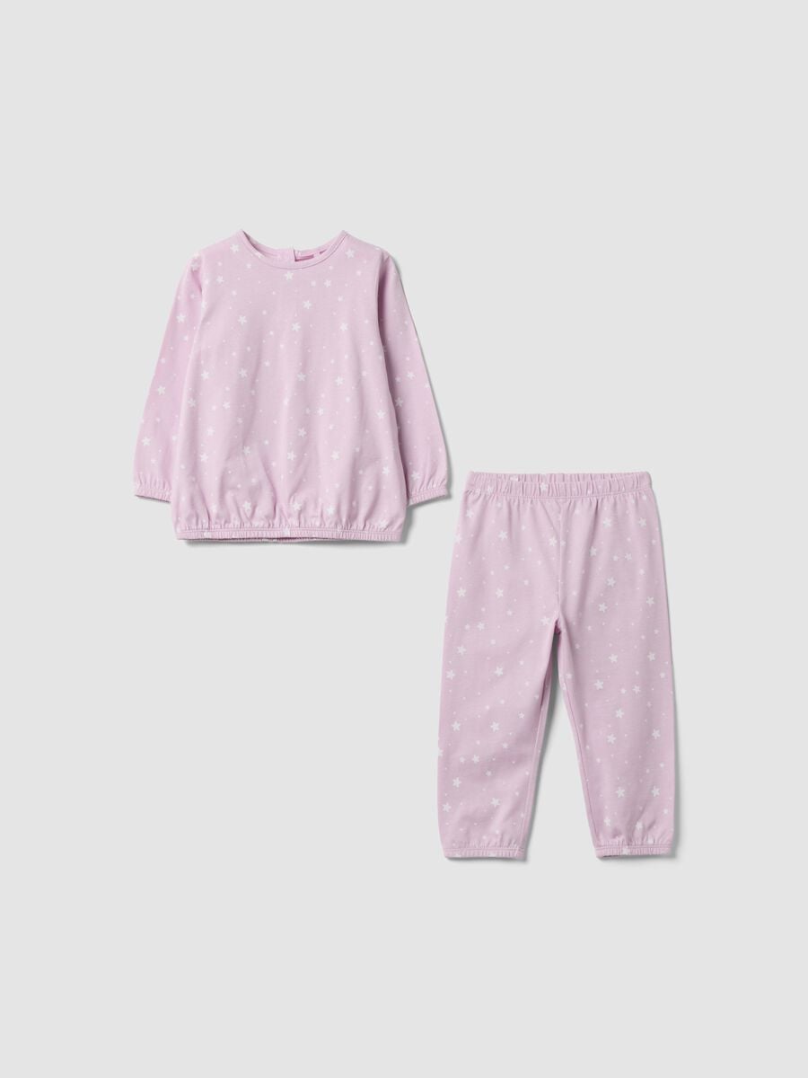 Pink organic cotton jersey pyjamas with star print_0