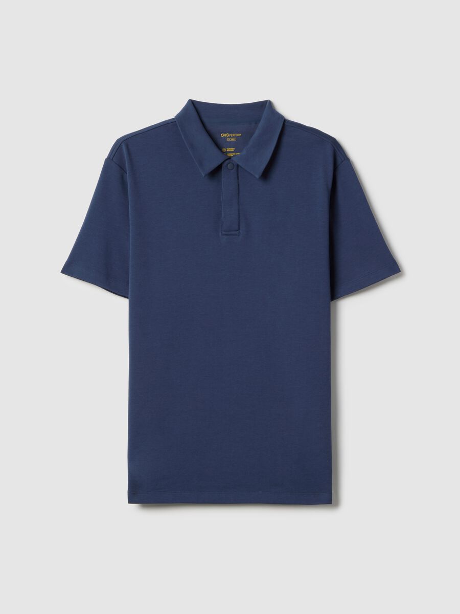 Blue short sleeve cotton blend polo shirt regular fit_4