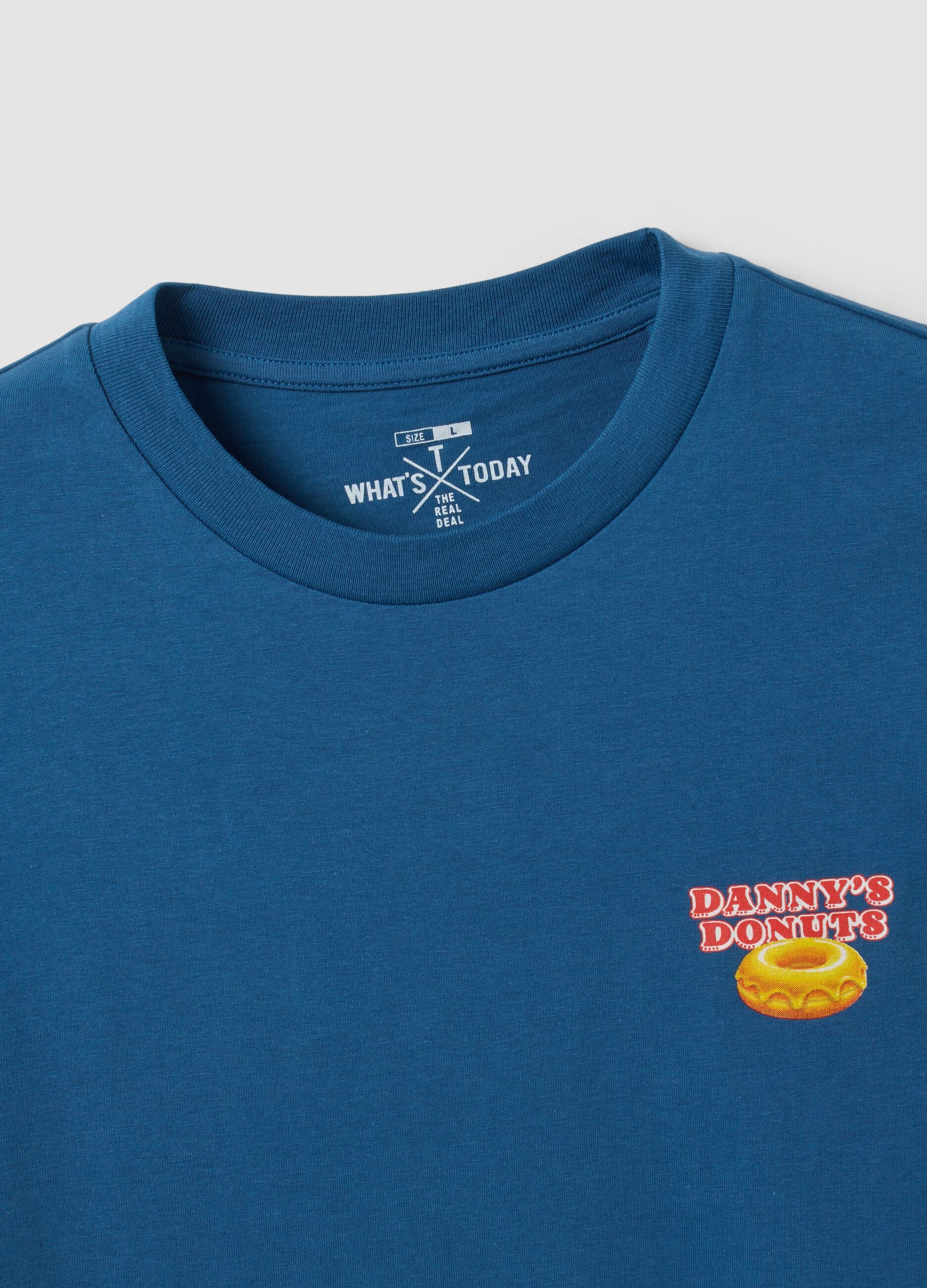Blaues T-Shirt aus reiner Baumwoll-Jersey mit Print, Regular Fit