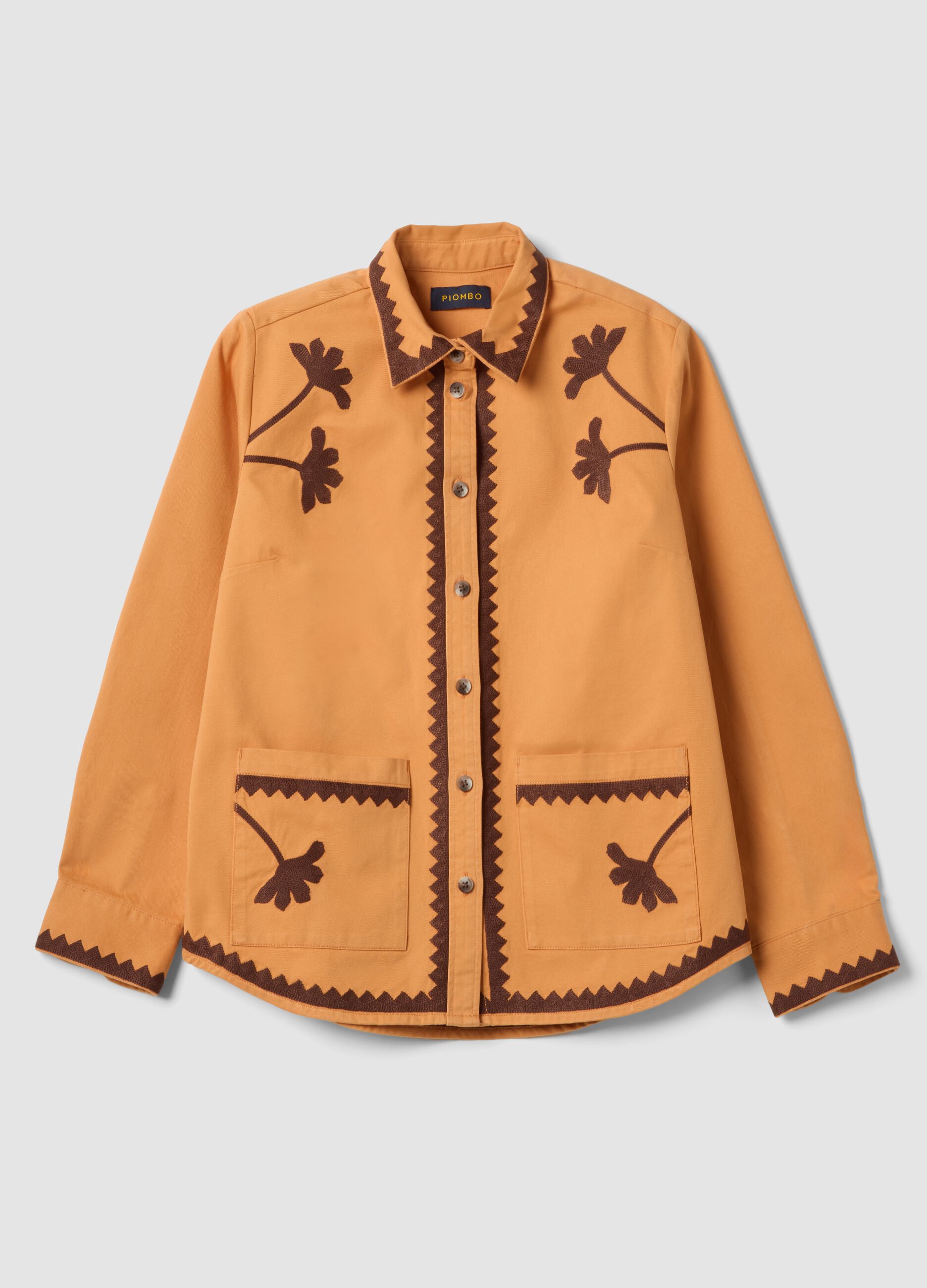 Orange pure cotton jacket with contrast embroidery