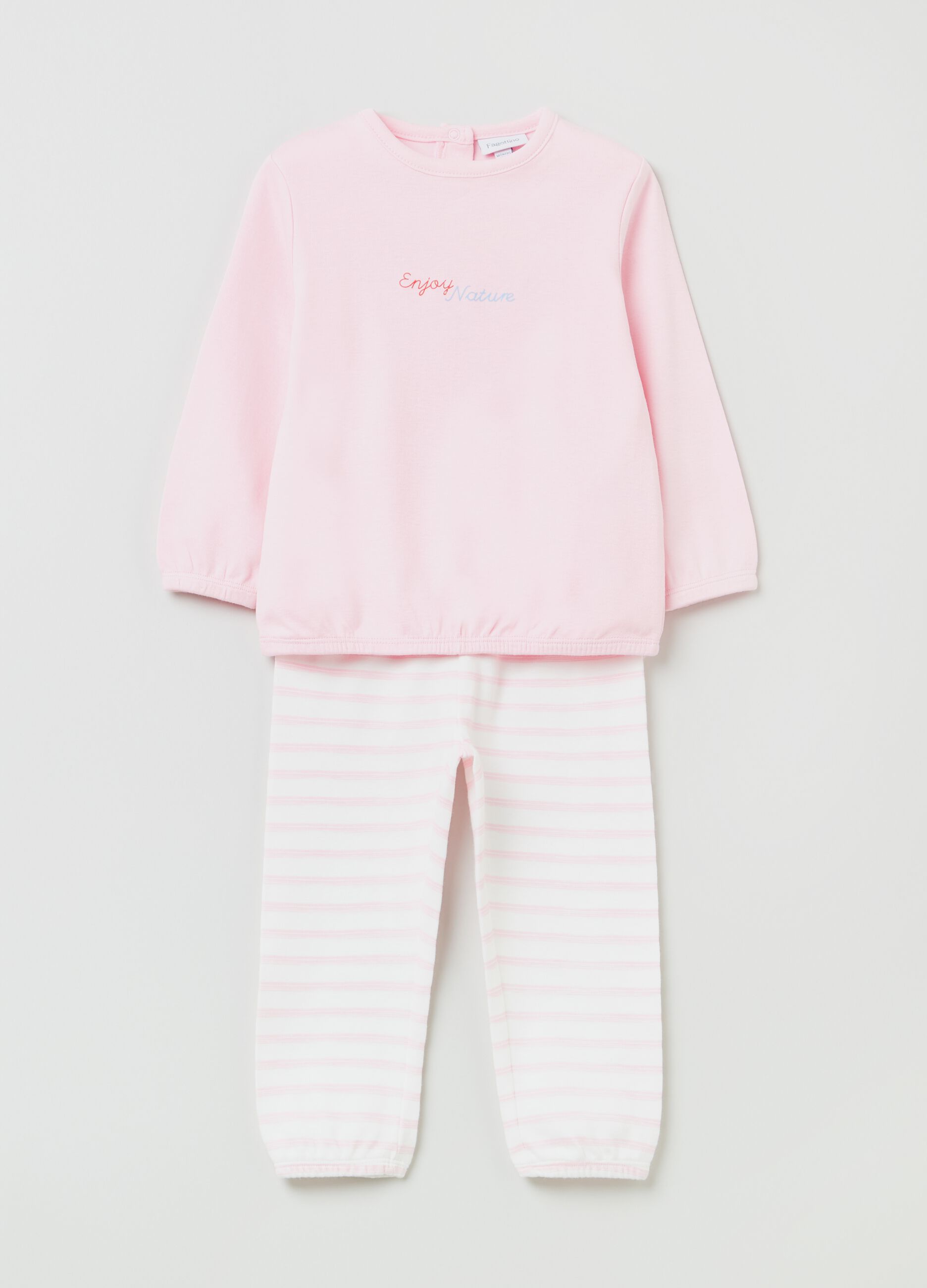 Pijama largo de algodón de rayas con estampado