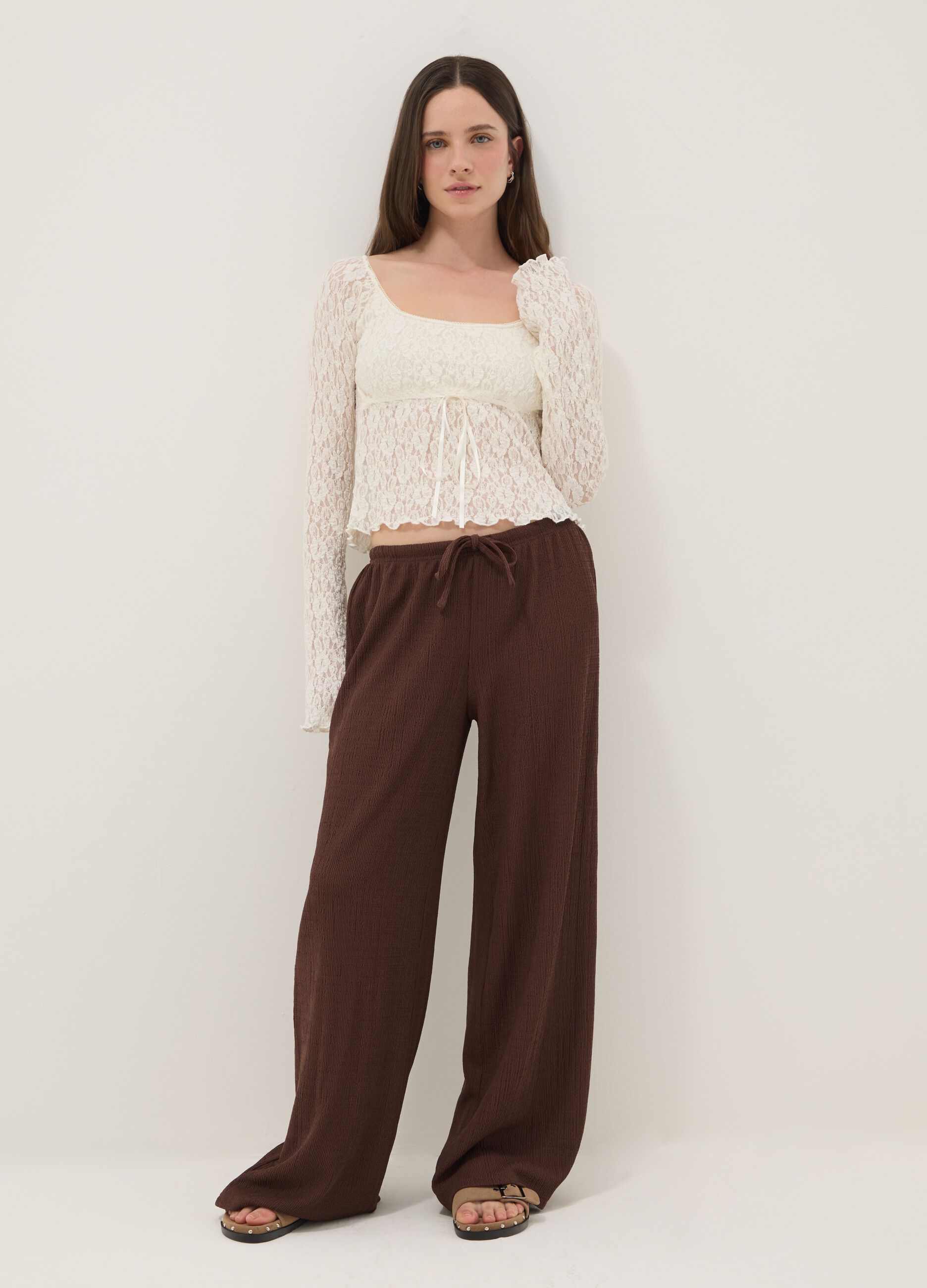 Brown Wide Leg Jogger Trousers