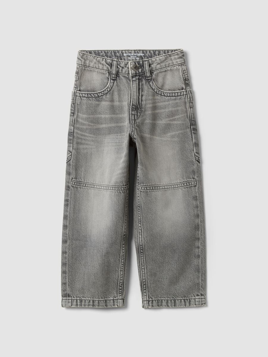 Jeans denim grigi skater in misto cotone e lyocell per bambino_0