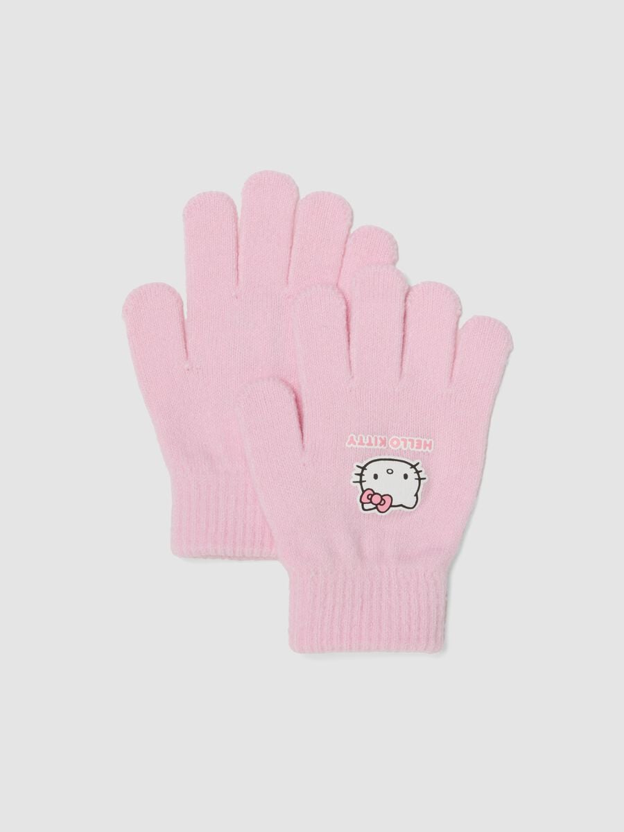 Guanti rosa in tessuto elasticizzato con stampa Hello Kitty_0