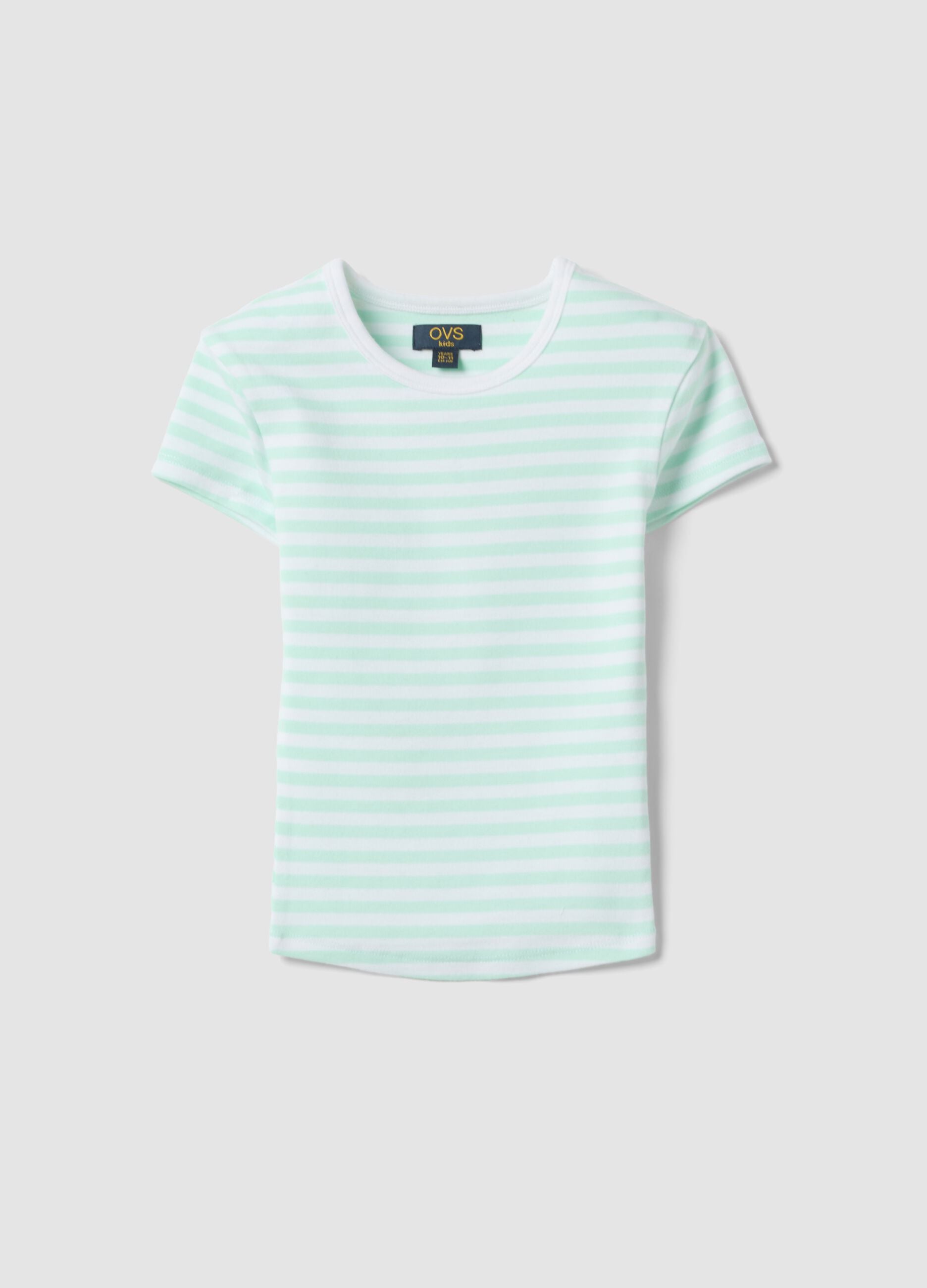 Girls&rsquo; fitted stretch-cotton multicolour striped T-shirt