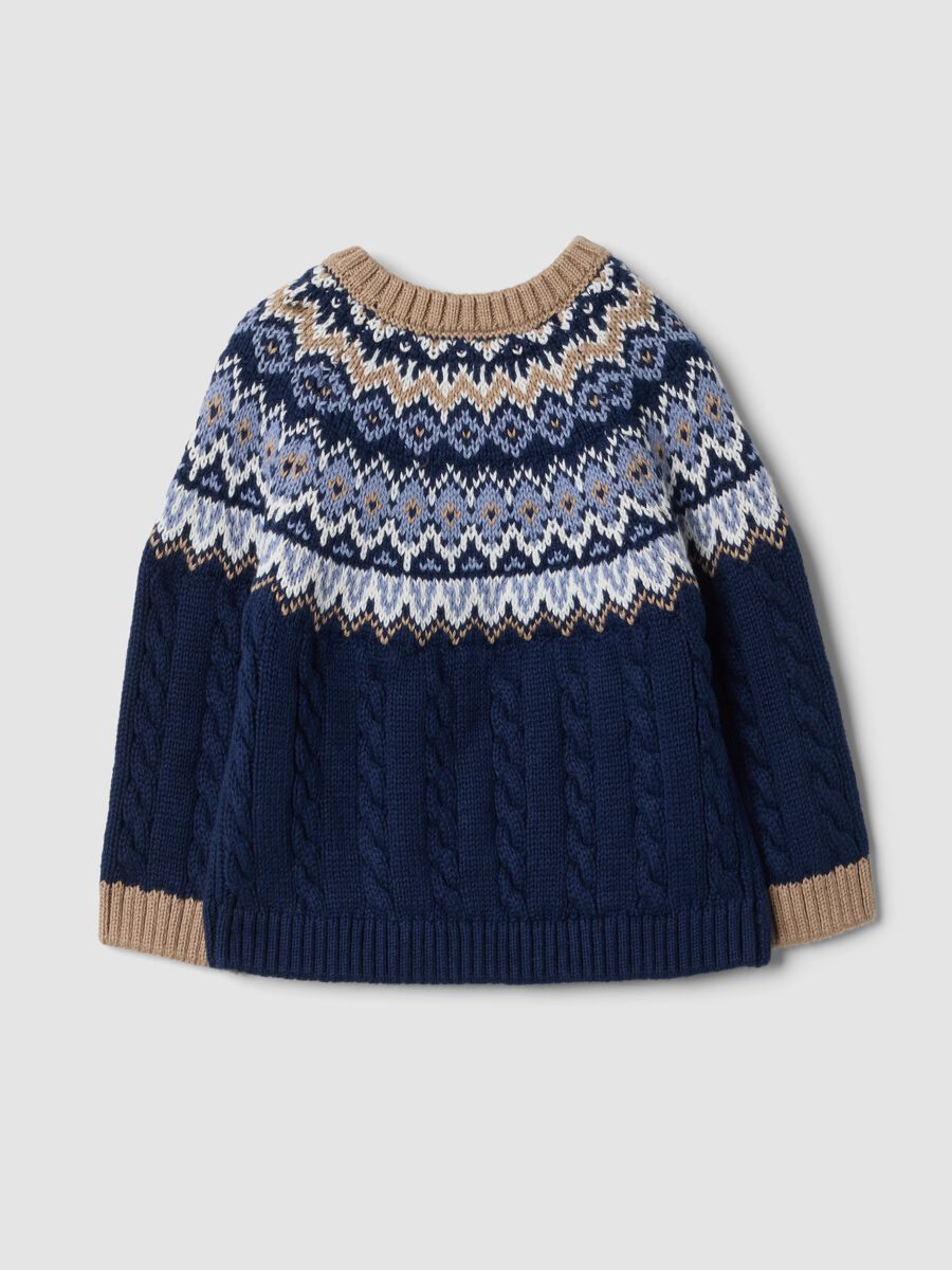 Blauer Jacquard-Pullover aus reiner Bio-Baumwolle mit Zopfmuster, Regular Fit_1