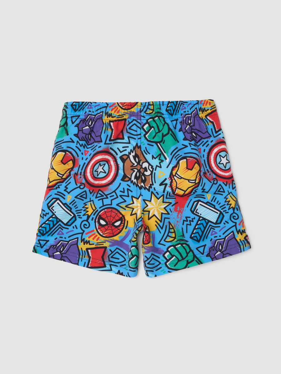 Blue Avengers print swim shorts_1
